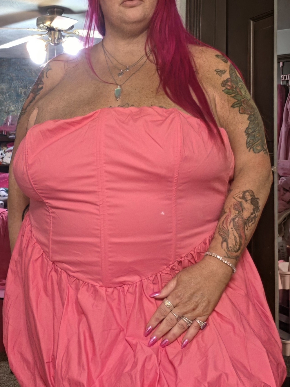 Strapless Pink Women's Bubble Skirt Dress - Elegant NEW FASHION NOVA